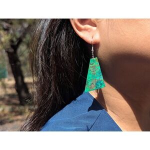 Navajo Dangle Earrings Hand cut Native American Green Turquoise Slab Jewelry **